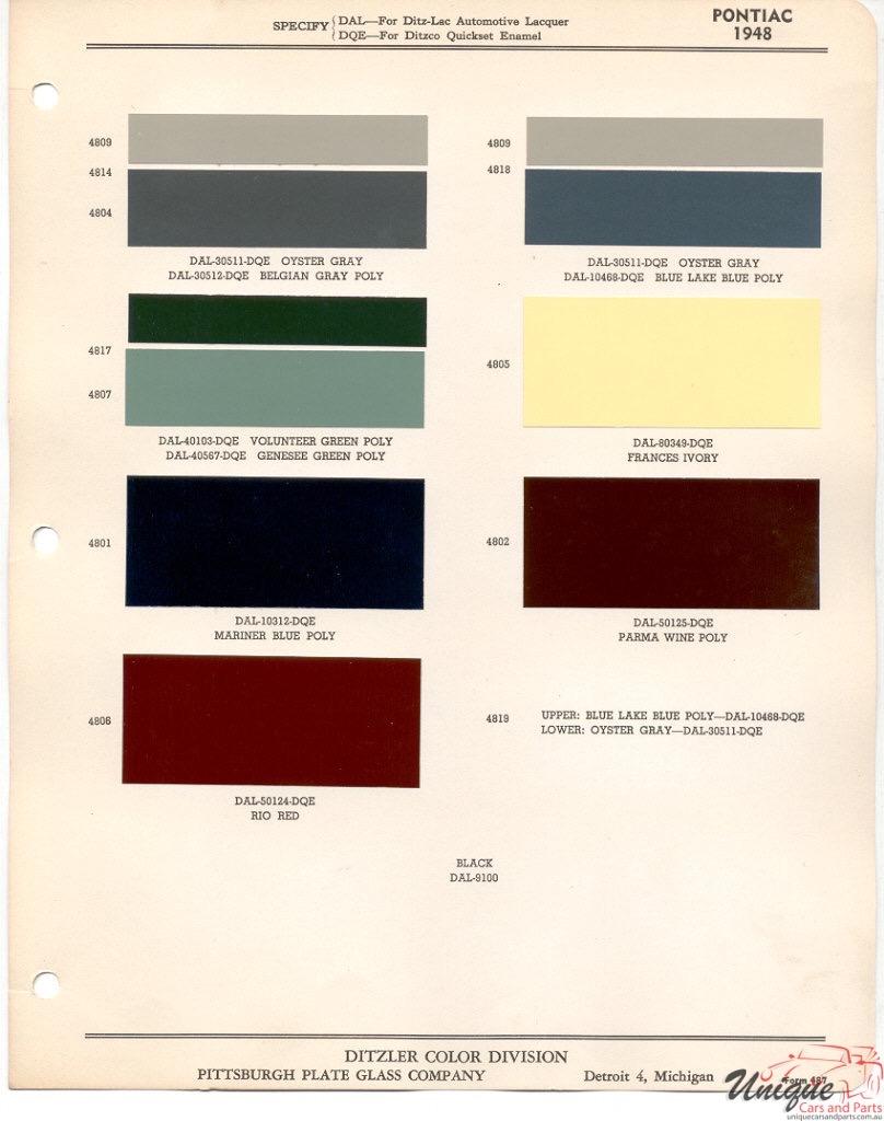 1948 Pontiac Paint Charts PPG